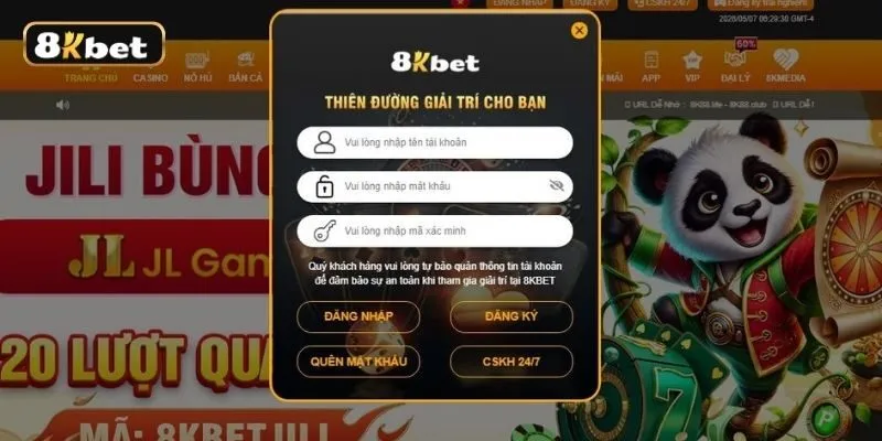 Quy trình đăng nhập 8KBET chi tiết trên máy tính